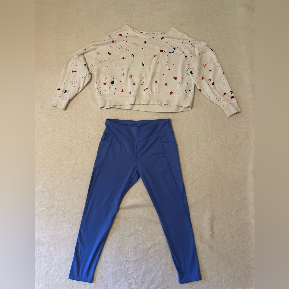 Champion Sweatshirt size XL price $10/Leggings size L price $5